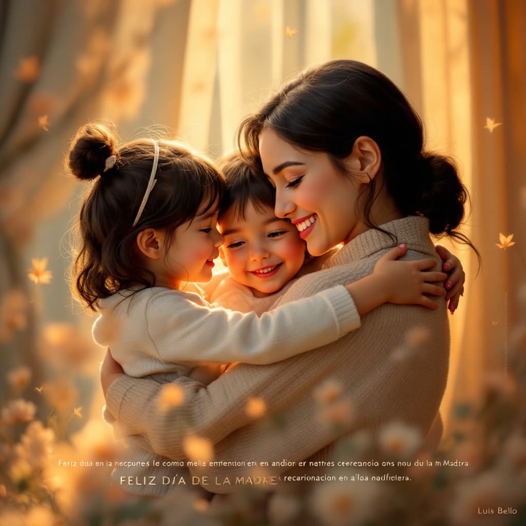 AI generated: crear un imagen, cálida y emotiva para celebrar el día internacional de las Madres. Aperece una madr...
