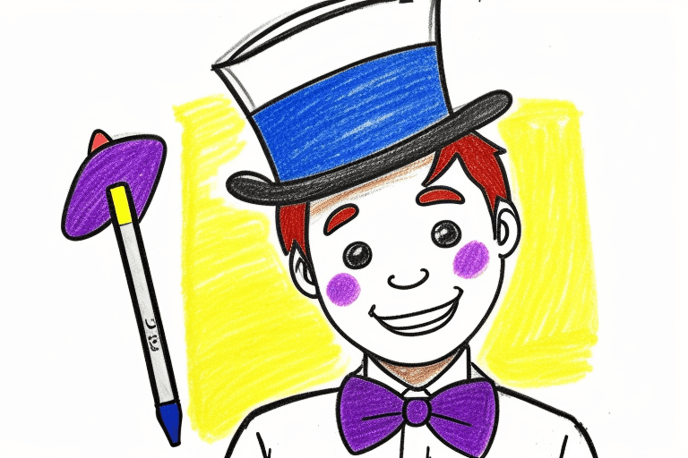 AI generated: (child's drawing:1.4) of a ((top hat)), cartoon colored, bright sunny time, primary colors, purple a...