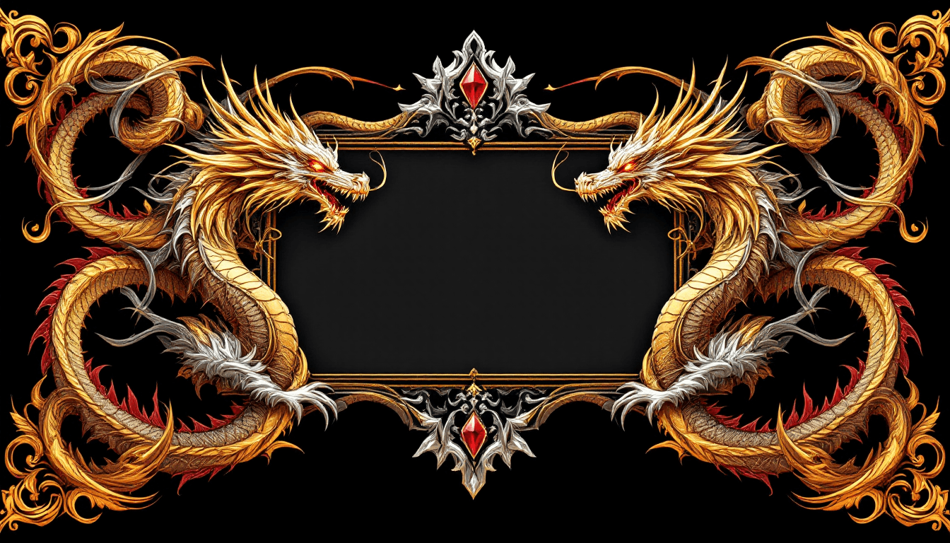 AI generated: A decorative border design featuring intricate, stylized dragons in an epic fantasy style, with no b...