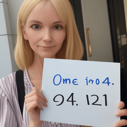 AI generated: Selfie of a lady holding a handwritten small sign that says, “08/04/24” “username” 