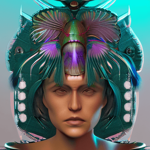 AI generated: Goddess close-up portrait ribcagel. jellyfish phoenix head, nautilus, orchid, skull, betta fish, bio...