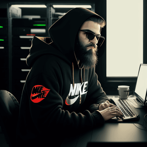 AI generated: hacker, dark room, coder, computer, man, medium beard, cool, grunge, (typing), ultra detailed and de...