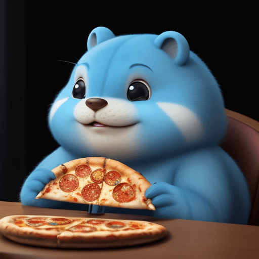 AI generated: a gopher eating pizza, they're sitting at a conference watching slides depicting golang code, cartoo...