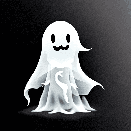 AI generated: A friendly cartoon transparent ghost drifting in the mist. Black background
