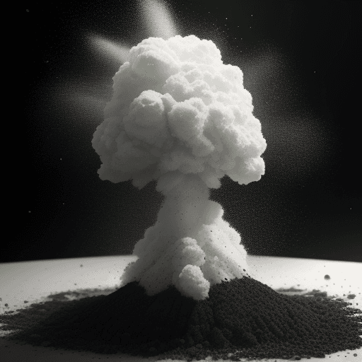 AI generated: Commercial photography, powerful explosion of white black green dust  colored soil
, white lighting,...