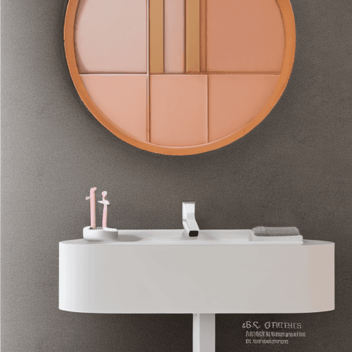 AI generated: circle mirrors in a bathroom with white walls, in the style, minimalist outlines, light pink and dar...