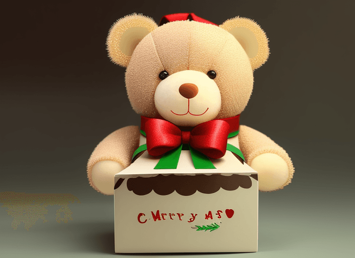 AI generated: Cute Christmas teddy bear carrying gift box from front, back, and side angles
