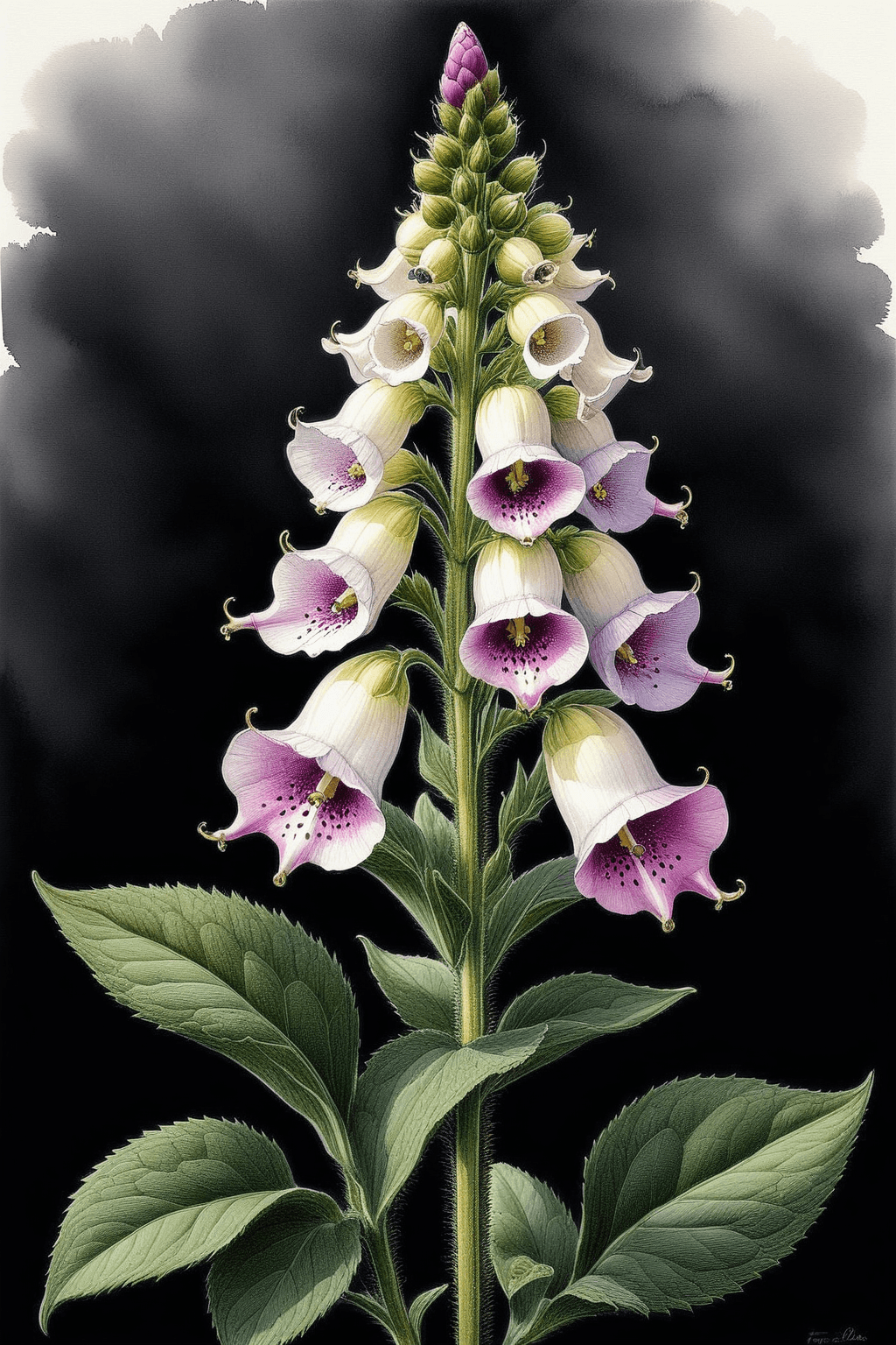 AI generated: award-winning, professional, highly detailed, masterpiece,best quality,ink art wash painting, foxglo...