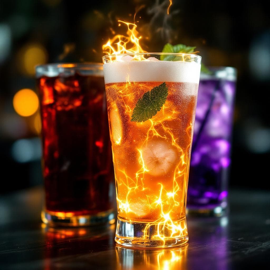 AI generated: Give a visual of these drinks. Signature Ailf Elixirs
Drink Name	Flavor Profile	Function
Sirochrom...