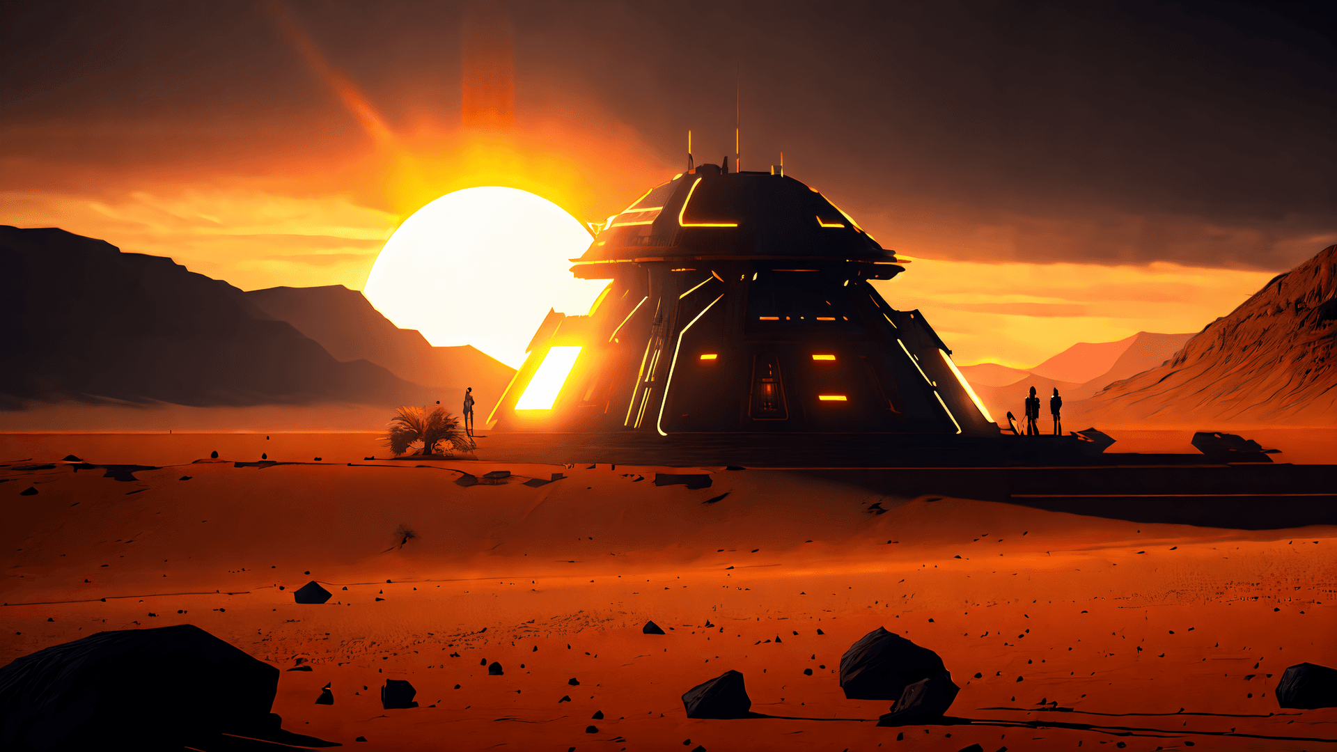 AI generated: (masterpiece , award winning , highest quality:1.2), Epic Sunset on (Mars), NASA Colony, (solarpunk:...