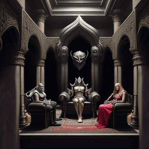 AI generated: An Almighty God of evil in his evil palace with his female servants inside his palace