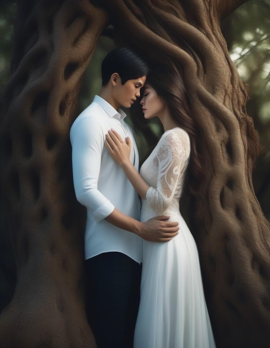 AI generated: A captivating surreal artwork featuring a mesmerizing fusion of human and nature. A male and female ...