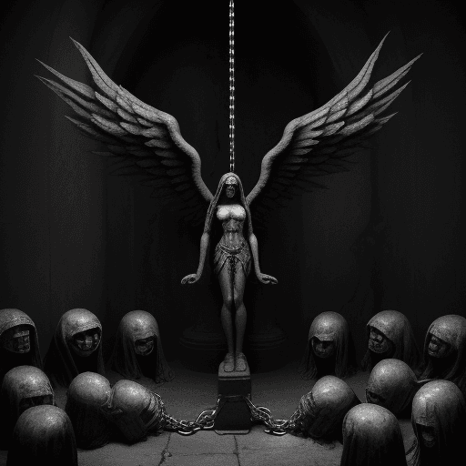 AI generated: fallen watcher angels chained up in Sheol
