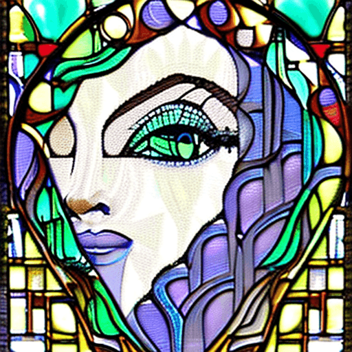 AI generated: stained glass art of goddess, mosaic-stained glass art, stained-glass illustration, close up, portra...