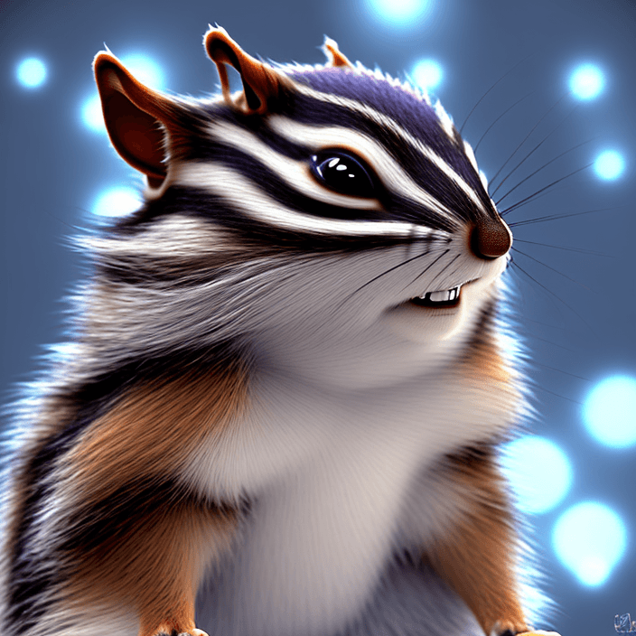 AI generated: (VERY-HAIRY CHRISTMAS-Chipmunk open posed amidst a frozen city in a pixar-style universe) "ultra-det...