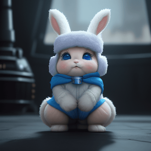 AI generated: cut little fluffy Bunny cub dressed up as princess leia, blue eyes, investigating a crime, pixar-sty...