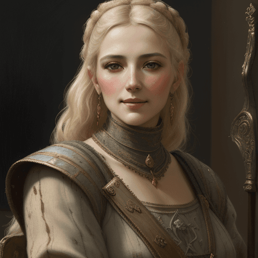 AI generated: professional portrait of XII century woman, happy look, XII century, heavy brushstrokes, textured pa...