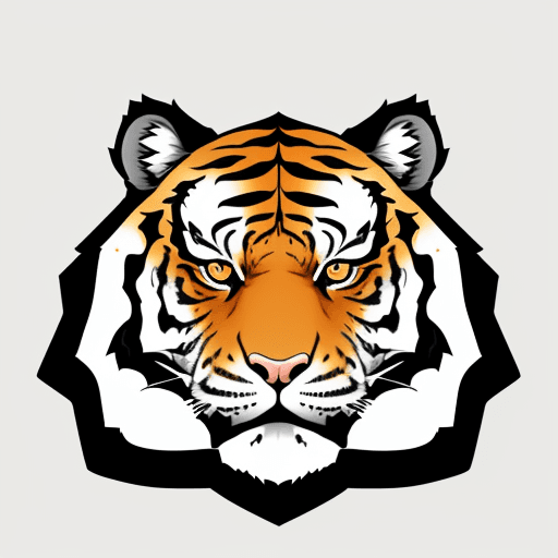 AI generated: tiger face, simplification, 4colors, logo, 2d cartoon