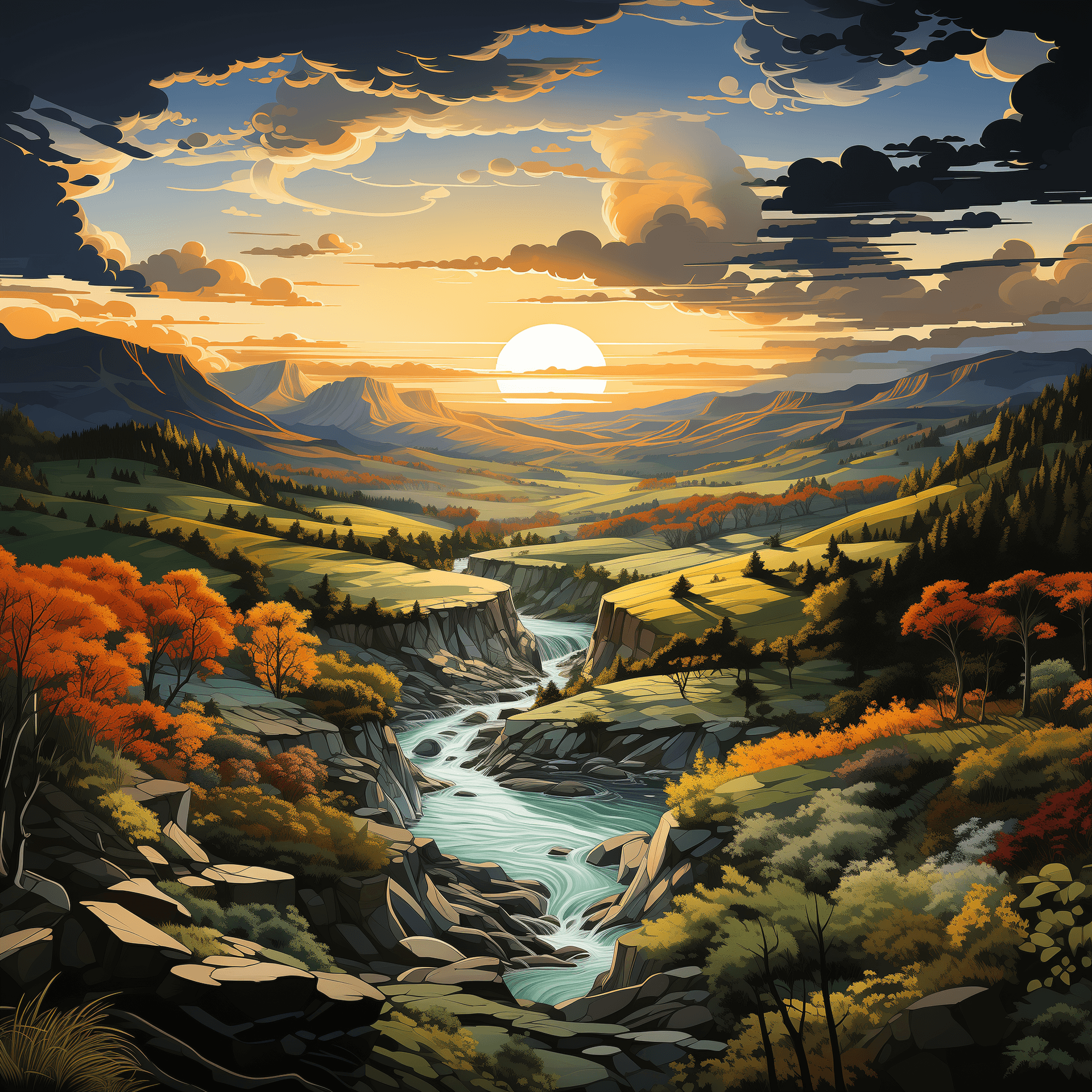 AI generated: Aerial landscape, capturing a breathtaking bird's-eye view of a diverse and vibrant terrain. Focus o...