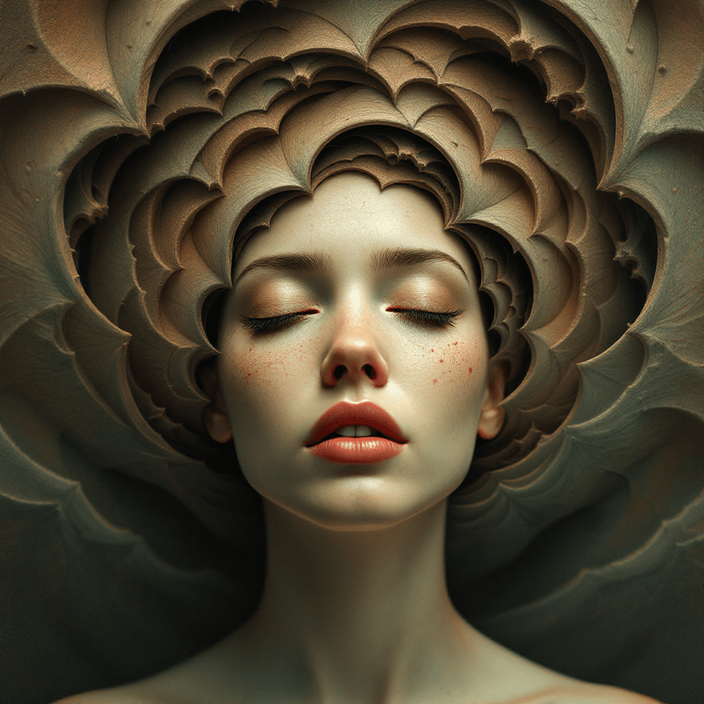 AI generated: A woman’s emotional state as a series of nesting fractals, endlessly evolving in form, a surreal exp...