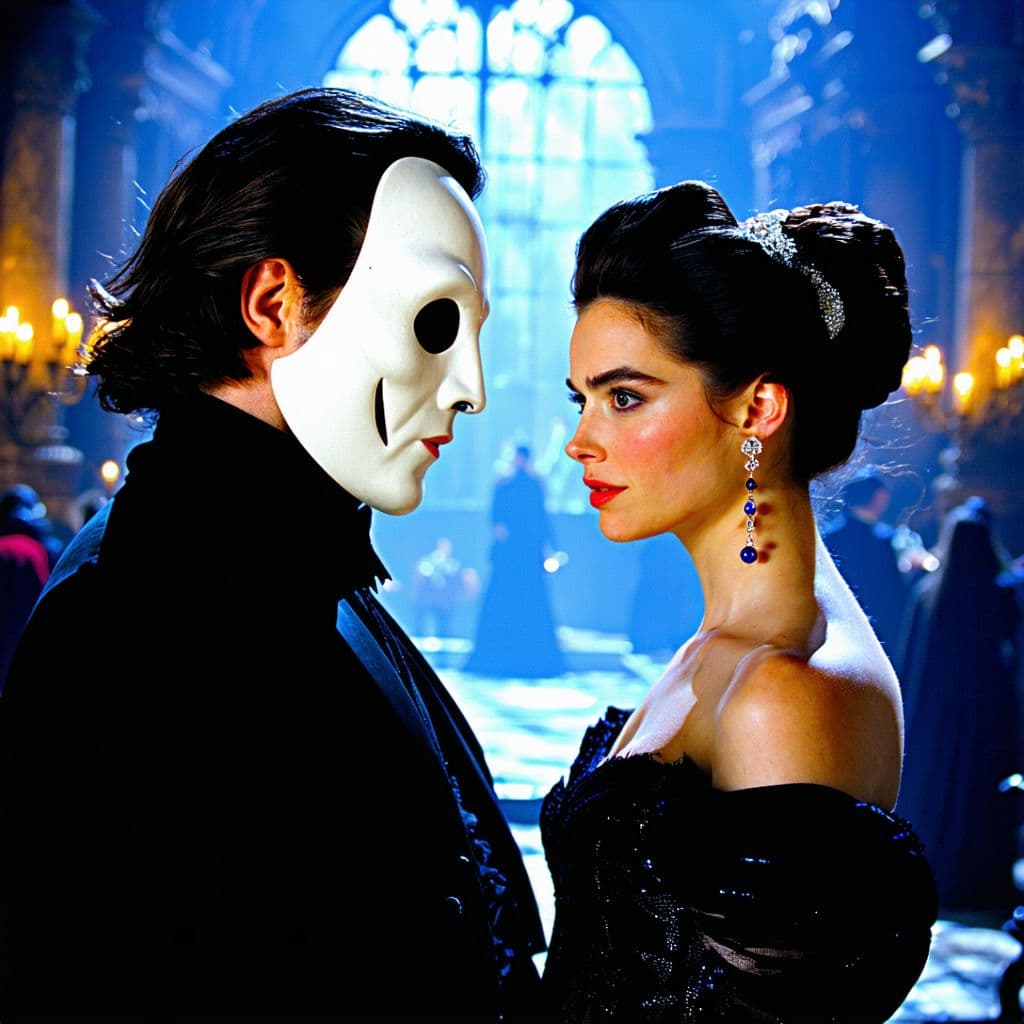 AI generated: what would a production still from the Andrew LLoyd Webber Musical, The Phantom of the Opera look li...