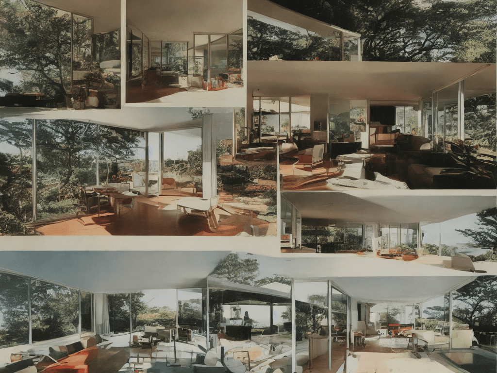 AI generated: Hyper realistic eye level exterior photo of a mid century modern style house overlooking the ocean, ...