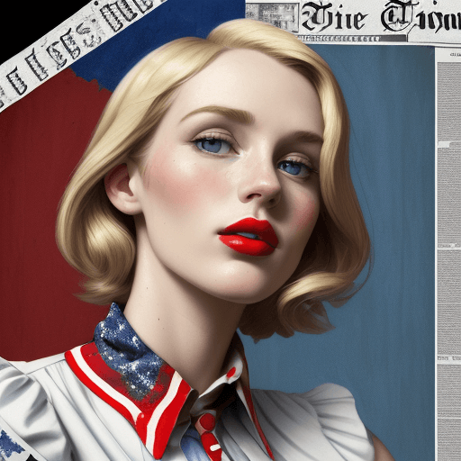 AI generated: Fresco mixed with realism and pop art with pops of blue white and red, close - up of a gorgeous blon...
