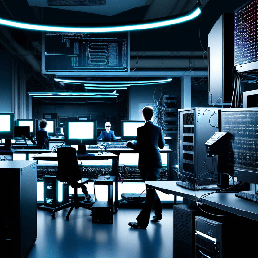 AI generated: Computer scientists running a quantum comptuer