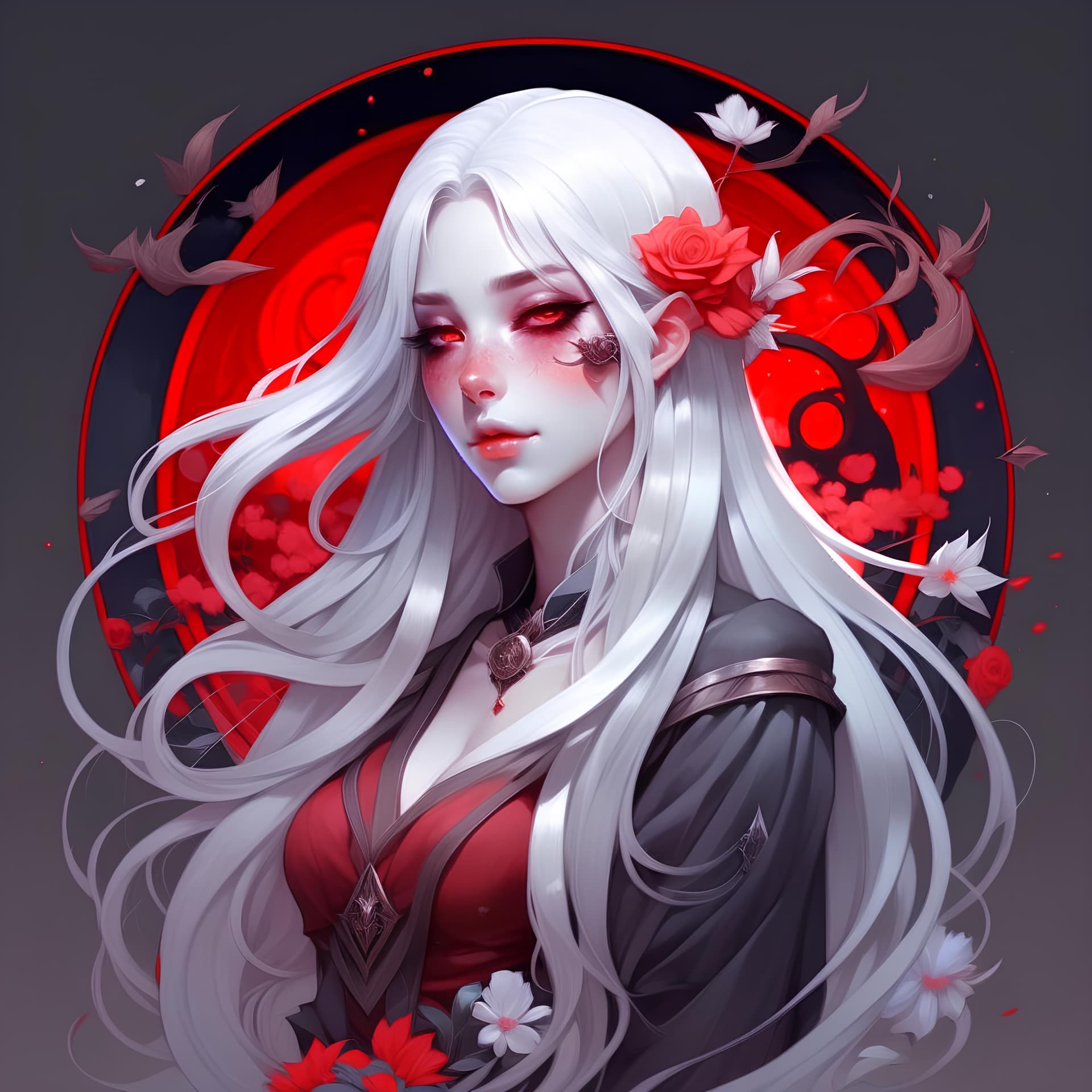 AI generated: a drawing of a woman with long white hair, an anime drawing, inspired by rossdraws, gothic art, silv...