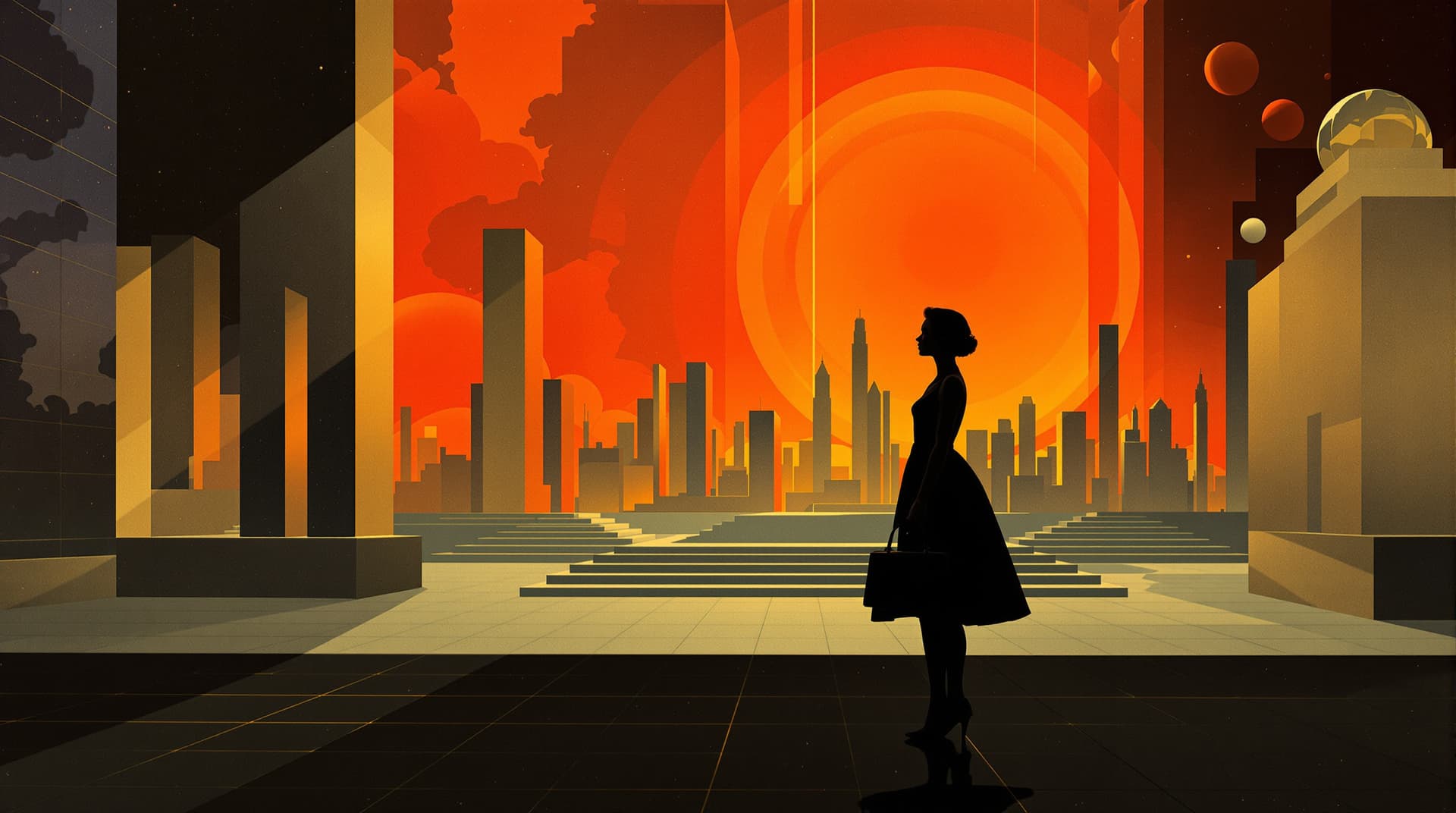 AI generated: Giorgio de Chirico + Maxfield Parrish + metaphysical surrealism, where de Chirico's enigmatic geomet...
