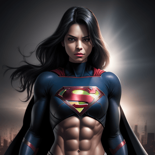 AI generated:  dark black supergirl with abs    --ar 1:2


