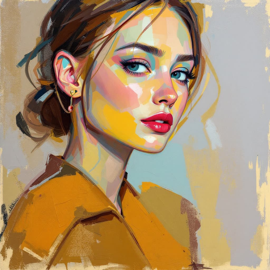 AI generated: impressionist painting of a petite woman --chaos 75 --ar 1:2 --profile rsy6uq9 --stylize 750