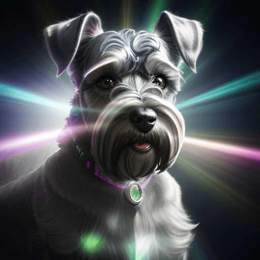 AI generated: A close-up shot of a Schnauzer is made of neon rays, ultra detailed, fairy lighting, photorealistic,...