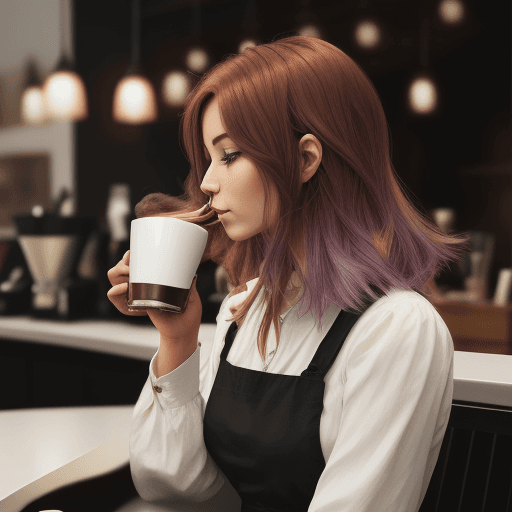 AI generated: a coffee color hair woman drinking coffee