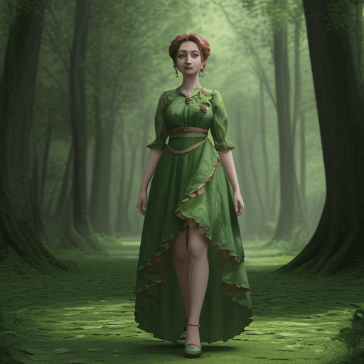 AI generated: Mavka forest song movie, green leaves outfit , full outfit, inspired, full body, HQ, 8K 