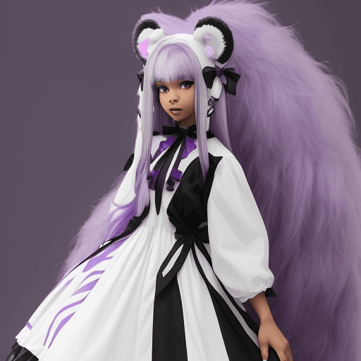 AI generated: A beautiful light skinned white black anime woman with purple and white hair and purple and white te...