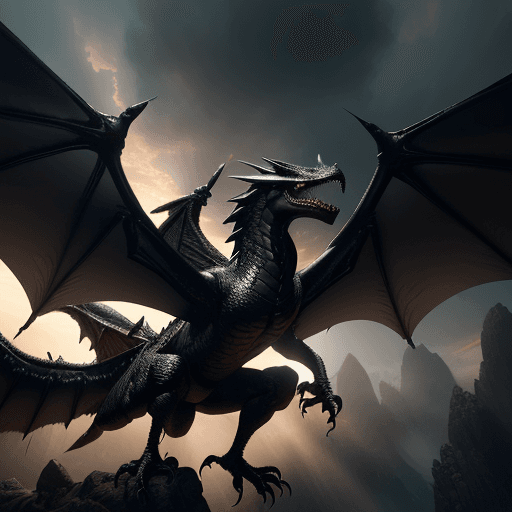 AI generated: Photo of a ultra realistic black winged dragon breathing fire, dramatic light, pale sunrise, cinemat...