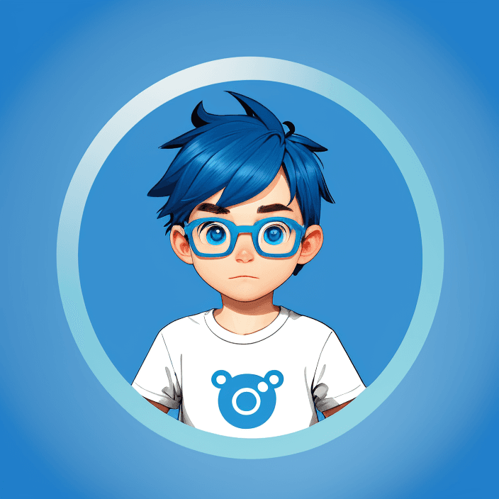 AI generated: logo, cartoon boy inside blue circle, blue theme