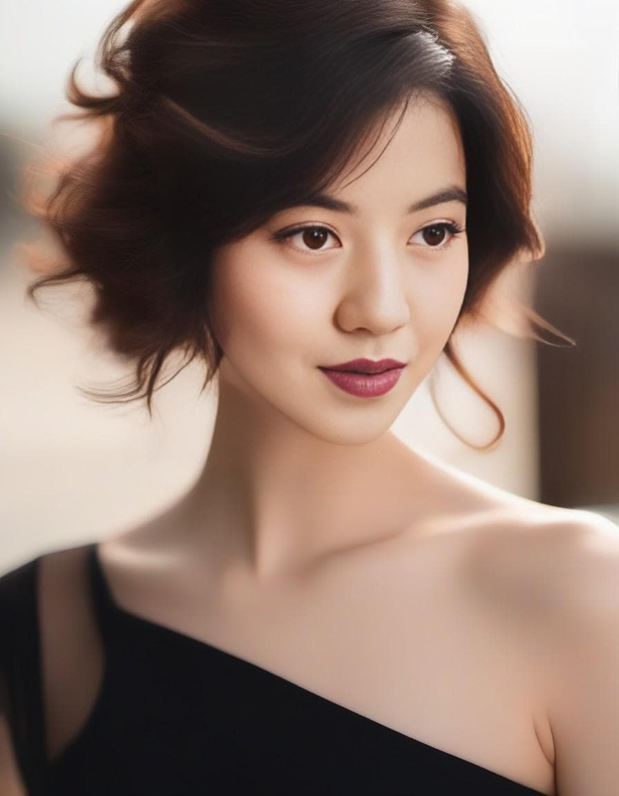 AI generated: A confident woman standing with a slight angle to the left, turning her head to directly face the vi...