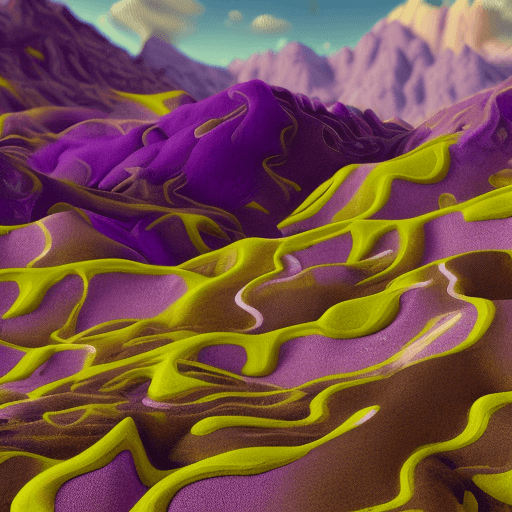 AI generated: Hills in the back in different tones of purple, the letter P on focus drippin, melting, extreme deta...