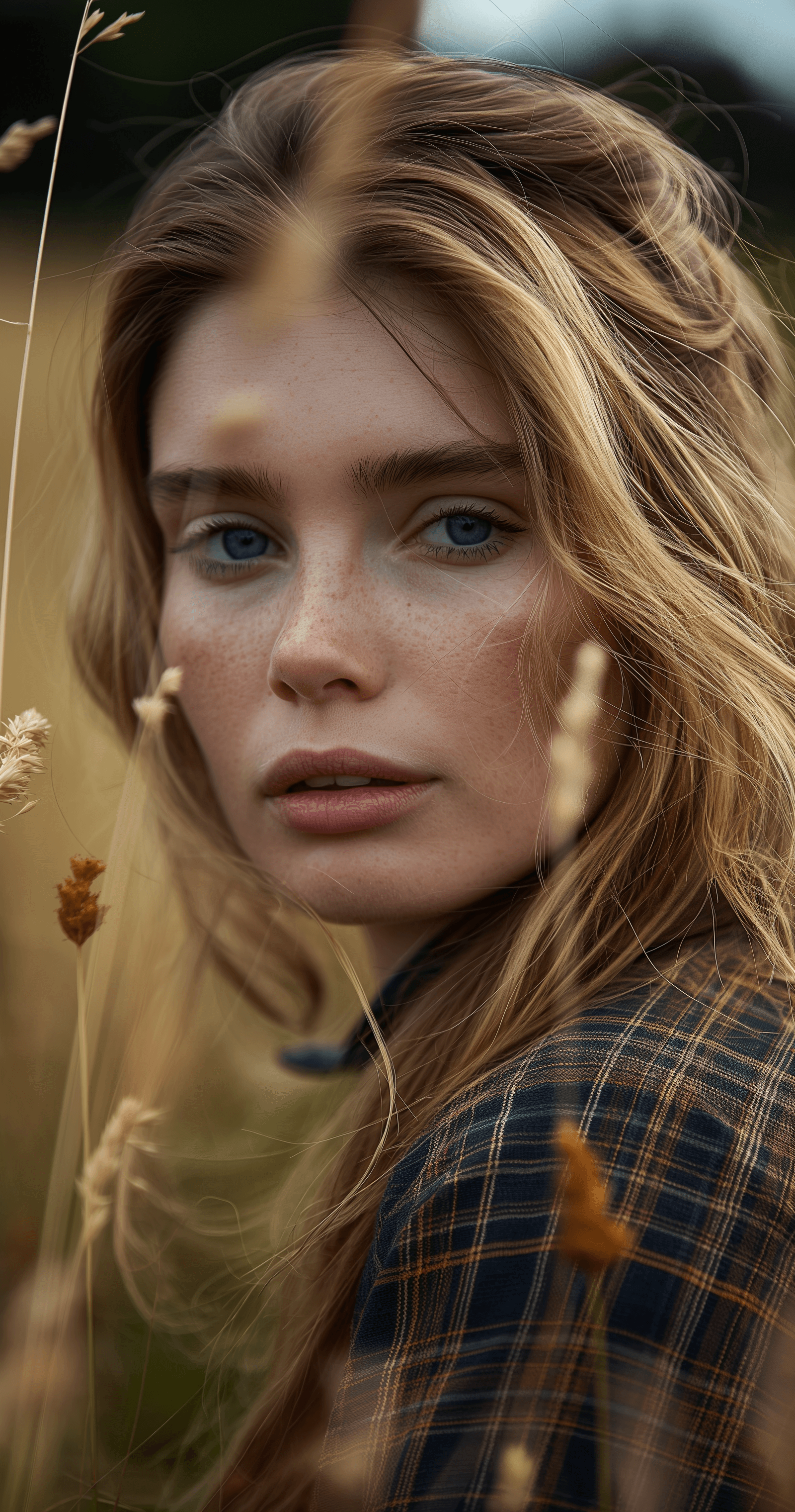 AI generated: woman in the field, in the style of outdoor fashion shoot, natural lighting, scottish landscapes, li...