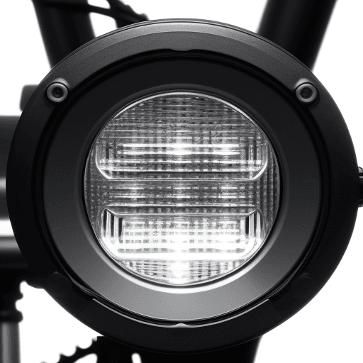 AI generated: Product close-up, front bike light, studio setting, using a 90mm, with lighting bright midday studio...