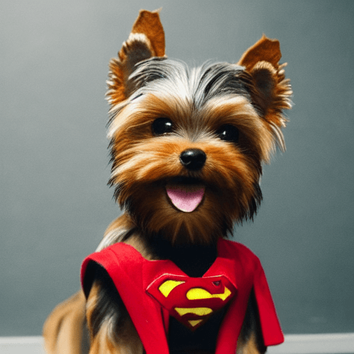 AI generated: there is a small yorkshire terrier dog, black and brown color that is standing, small dog, drooping ...