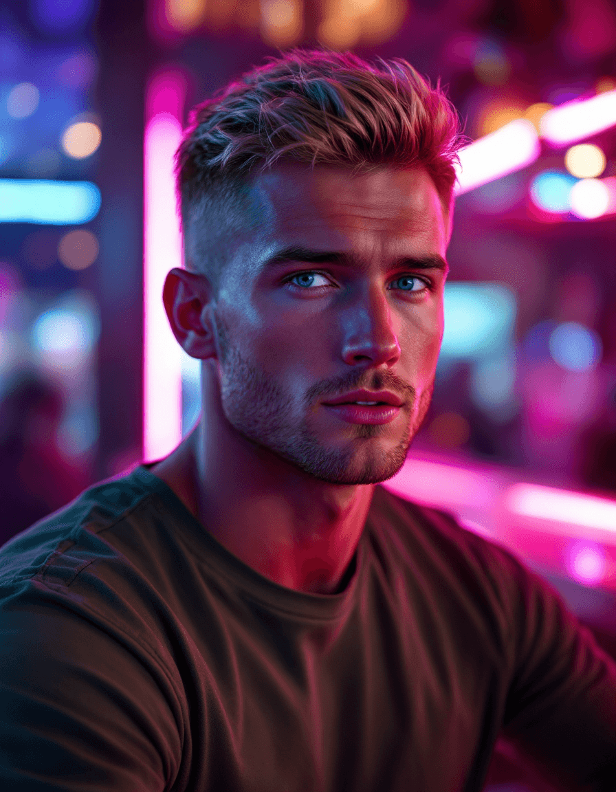 AI generated: Hyper-realistic photograph of a handsome blond Russian man, short burst-taper hairstyle, clean face....