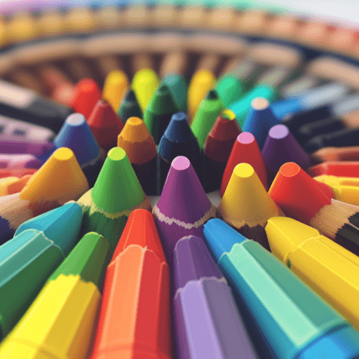 AI generated: colorfull crayons out of the box similar to a humans with face, eyes, eye glasses in a classroom usi...
