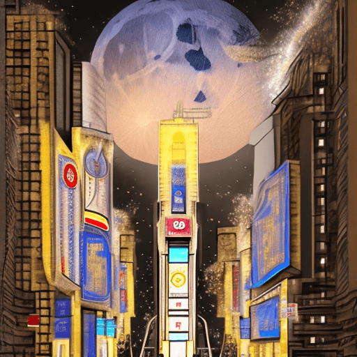 AI generated: Create an image of an elevator that goes from Times Square to the Moon.