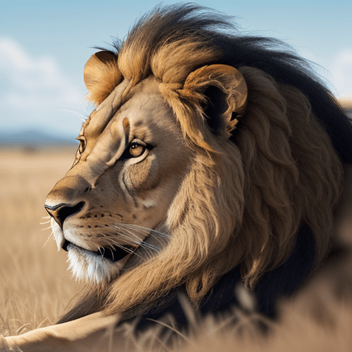 AI generated: 3d photorealistic photo, side profile of a lion on the Serengeti, extreme close-up, in the style of ...