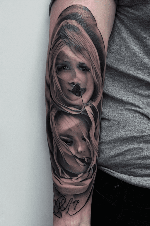 AI generated:  lowpowly mesh arm  tattoo , daylight, indirect lighting,