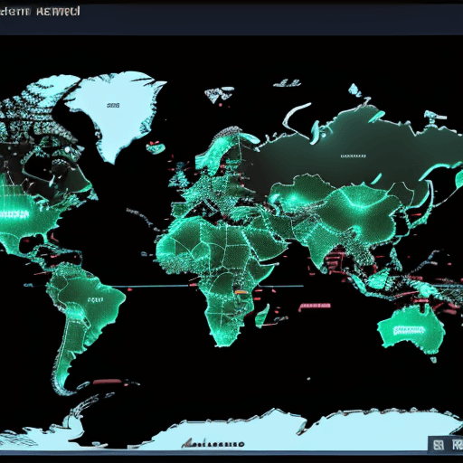 AI generated: World map photo, with dots of financial markets, 4k, with neon numbers in trend alsiste
