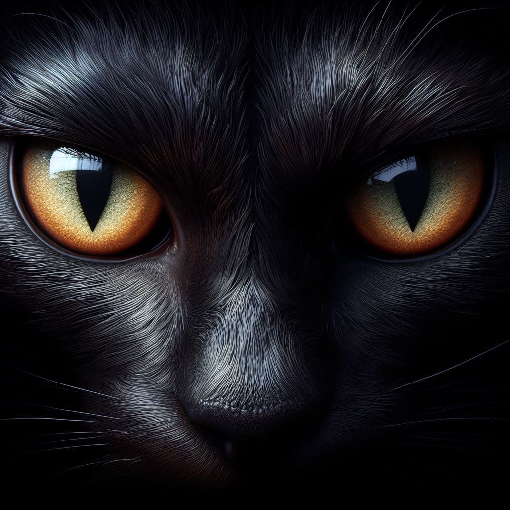 AI generated: a hyperrealistic digital painting of a cat's eyes that convey a menacing and intense gaze. Utilize a...